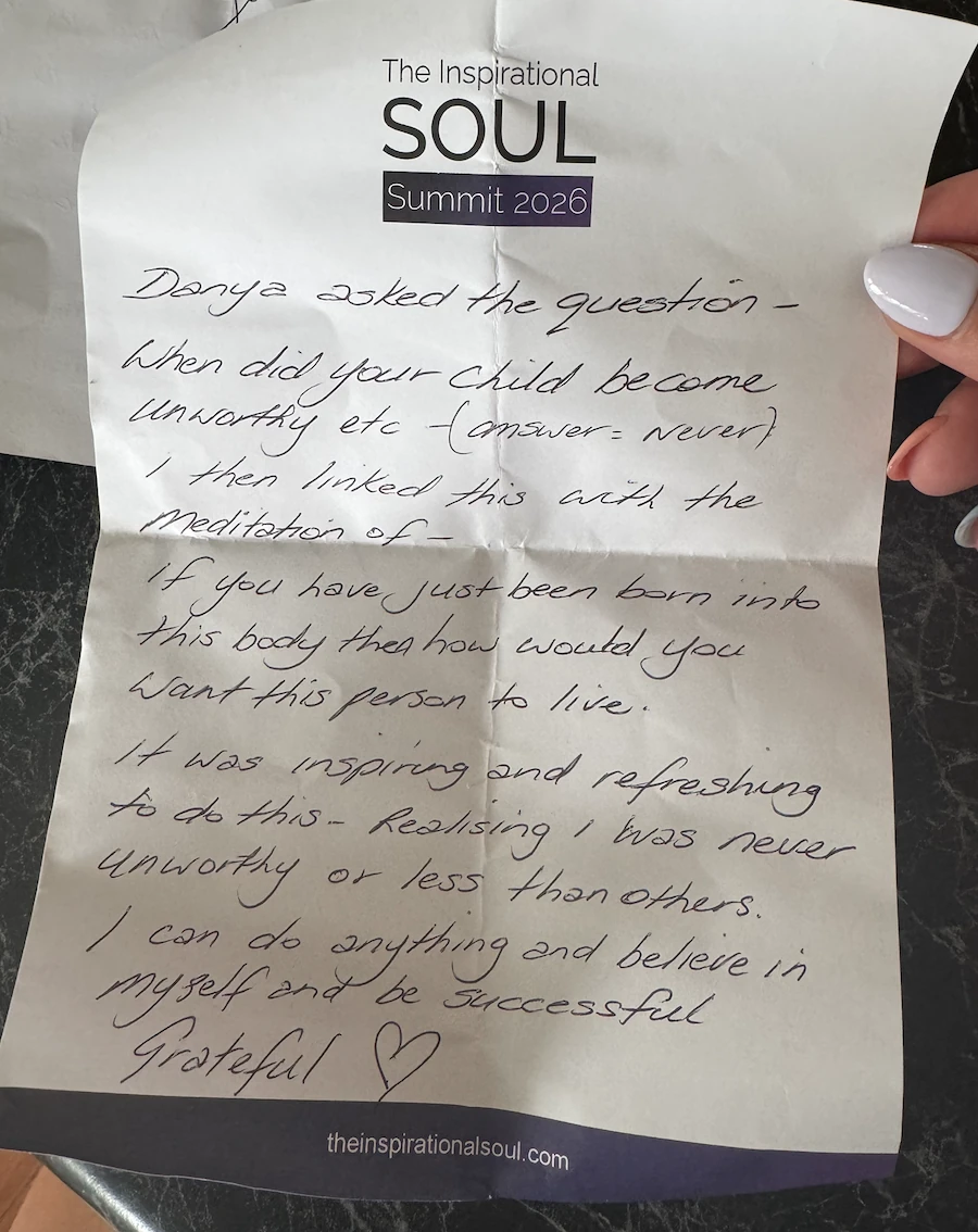 Privacy-treated handwritten note from an Inspirational Soul Summit attendee 3