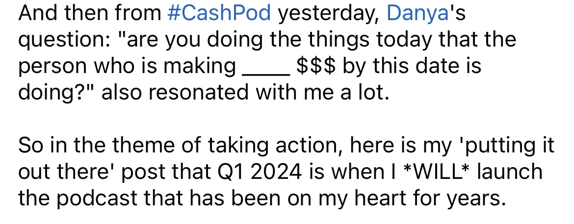 Podcast and conversation proof. Private client message; identifying details withheld.